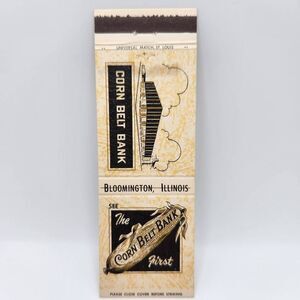 Vintage Matchbook Corn Belt Bank Bloomington Illinois 1940s 1950s Collectible